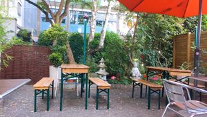 seating area in the garden at Vegan Village in Hannover