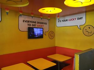 Inside seating at Lucky's Famous Burgers in New York City