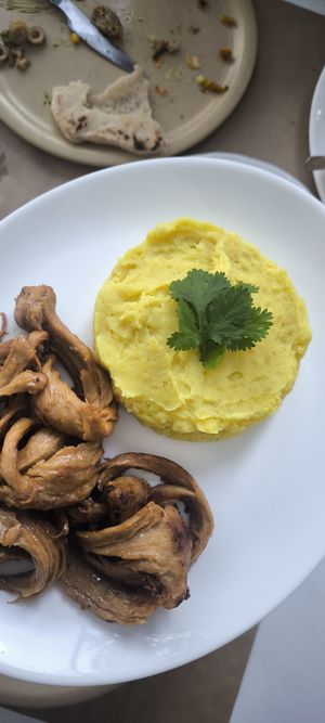Grill Seitan with mashed potatoes at Govindas in Tenerife