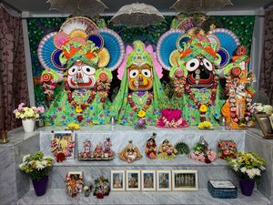 Altar in the restaurant Krishna Baladev Subhadra at Govindas in Tenerife