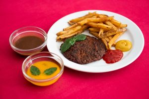 Vegetable Koftas with tomato sauce and rice Basmati at Govindas in Tenerife
