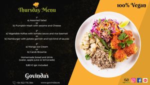 Menu of the day Thursday at Govindas in Tenerife