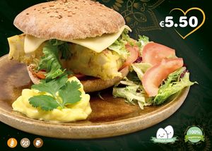 Tortillesa Vegetariana. 
No eggs, 100%vegetarian. Also vegan option without cheese. at Govindas in Tenerife