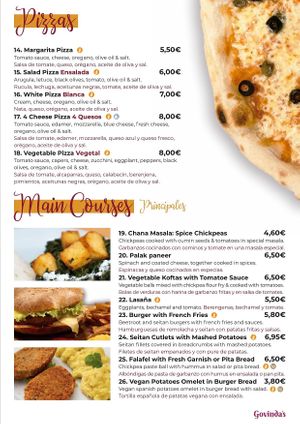 Pizzas & Main Courses at Govindas in Tenerife
