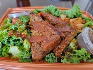 Superfood salad with kale and meatless meatloaf at Local Roots in San Francisco