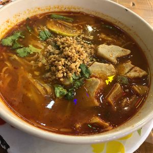 Rice noodle soup with plant-based chicken   at Zaap Thai Street Food in Newcastle Upon Tyne