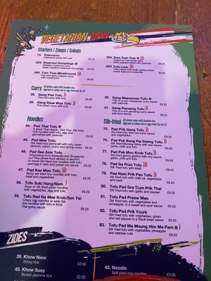 Veggie menu at Zaap Thai Street Food in Newcastle Upon Tyne