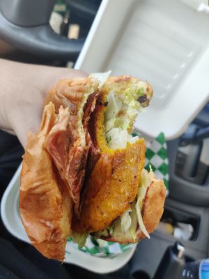 "bacon" & "egg" breakfast sandwich 🤤 at Veggie y Que in Whittier