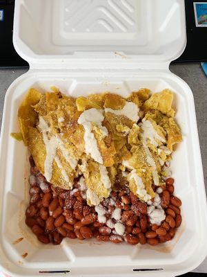 Green chilaquiles w/ beans on the side  at Veggie y Que in Whittier