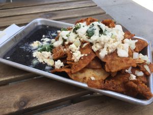 Red chilaquiles - so good! at Veggie y Que in Whittier