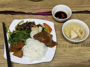 Rice with different toppings   at Bo De Quan in Vinh