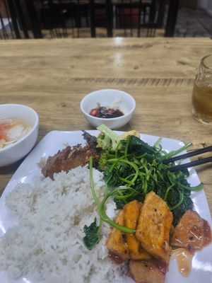 Standard rice and veg at Bo De Quan in Vinh