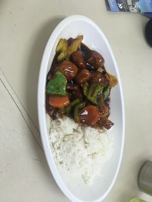 Kung Pow chicken rice - 10 RM  at Happy Sambodi Vege Restaurant in Kuala Lumpur