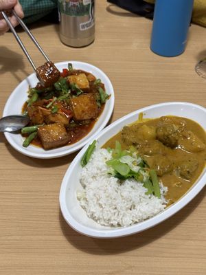 Mongolian tofu and vegan mutton curry  at Happy Sambodi Vege Restaurant in Kuala Lumpur