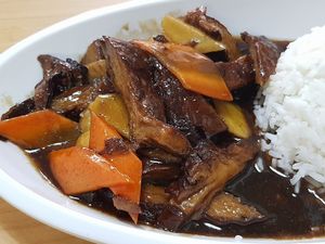 Ginger braised 'duck' with Rice at Happy Sambodi Vege Restaurant in Kuala Lumpur