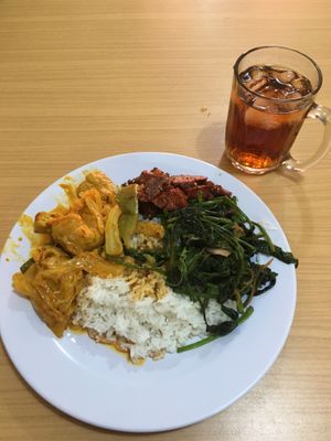 Buffet choice. This cost 8 RM (£1.80) at Happy Sambodi Vege Restaurant in Kuala Lumpur