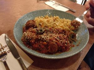 vegan meatball with rice at Cafe Landwer - Yitshak Rabin Blvd G Compound in Afula