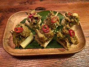 pineapple with jackfruit (part of vegan degustation 10 course meal) at Rice Paper Scissors in Fitzroy