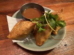 samosas (part of vegan degustation 10 course meal) at Rice Paper Scissors in Fitzroy