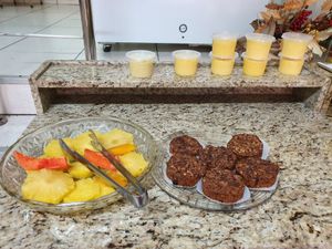 Banana cake and fresh fruits at Casa da Pamonha in Manaus