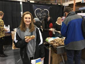 My daughter with her Chocolate Peanut Butter Pie from Pie, Pie My Darling at Chicago VeganMania 2018. She is obsessed with this item!! at Pie Pie My Darling in Chicago