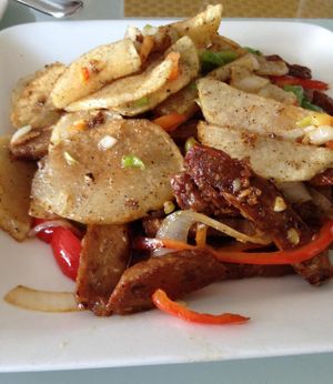 Frank's 'Steak & Potatoes' (on the new menu). Bursting with flavor! (You may substitute veggies for the potatoes.)  at Loving Hut in Phoenix