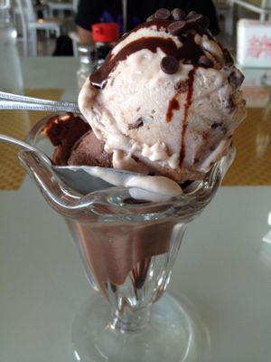 Cherry Chocolate Chip ice cream + chocolate ice cream at Loving Hut in Phoenix