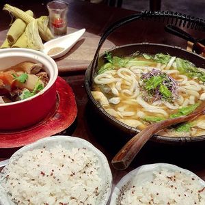 Udon Noodle Soup, Quinoa Rice, Steamed Gluten, Baby Corn at Salud Tapas Restaurant in Taoyuan