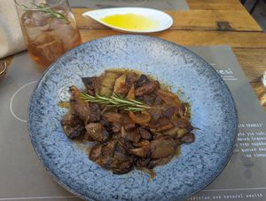 Vegan special - mushroom stew   at Peskesi in Crete