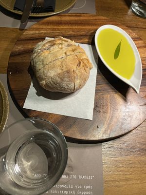 bread with juicy olive oil   at Peskesi in Crete