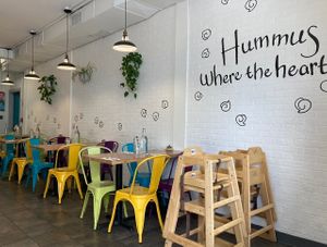 Interior seating  at Aviv Hummus Bar in Seattle