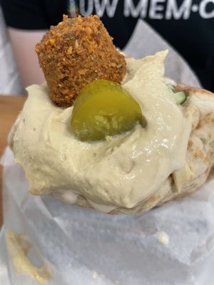 Falafel pita with hummus  at Aviv Hummus Bar in Seattle