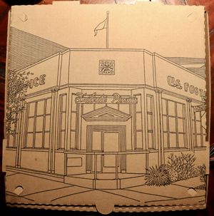 pizza box at Tribute Pizza in San Diego