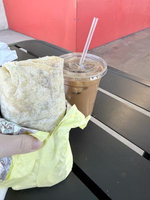 Burrito and iced drink   at Garduno's Taco King in Baldwin Park