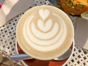 Barista art: Olive Latte  at Mama Carmen's in Mallorca