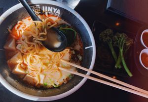 spicy creamy vegan ramen   at JINYA Ramen Bar in Vancouver