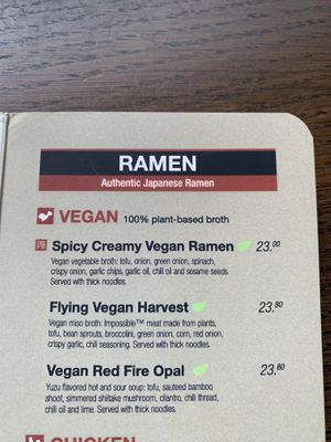 Vegan ramen options   at JINYA Ramen Bar in Vancouver