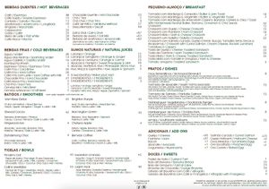 Menu at Melbourne Elouera in Lisbon