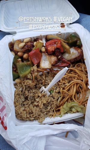 The best Vegan kung pao chik’n, vegan fried rice, and  chow mein!! at Pots N Woks in Whittier