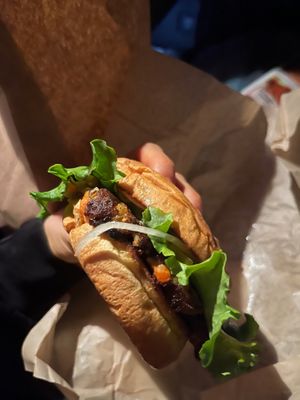 Side view of veggie burger  at Dick Mondell's in Gainesville