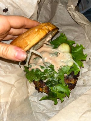 Sauce on veggie burger  at Dick Mondell's in Gainesville