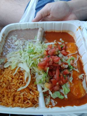$6.95 McDougall The Beans and Rice Enchilada Plate: Huge portions for the price at El Patio in Santa Rosa