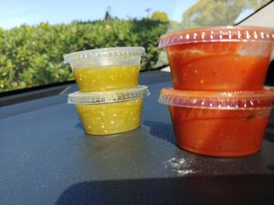 Sauces that came with our order at El Patio in Santa Rosa