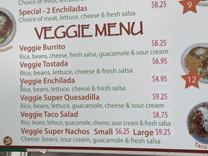 Veggie menu  at El Patio 2 in Santa Rosa