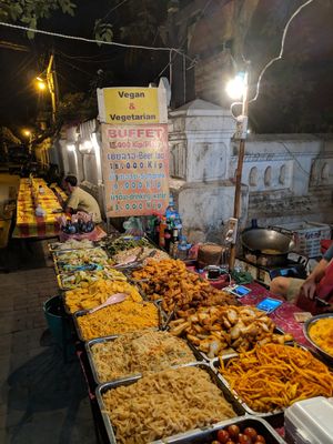 Vegan food buffet at night market at Hmong Night Market in Luang Prabang
