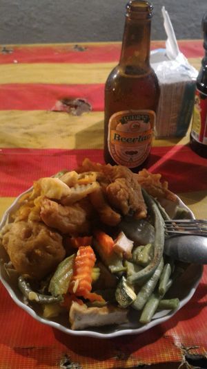 food and beer at Hmong Night Market in Luang Prabang