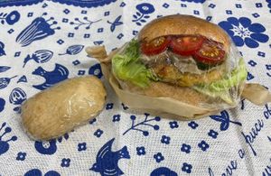 Chickpea croquette sandwich and cookie sandwich with coconut jam and rum raisin filling    at Pain de BRUN in Tokyo