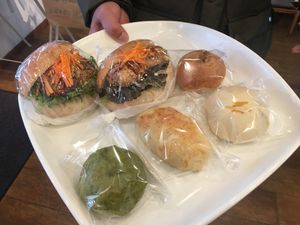 Our tray of breads and sandwiches at Pain de BRUN in Tokyo