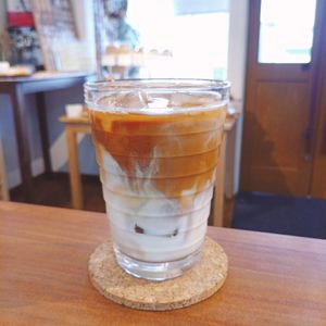 Iced Caffe Latte. TOGO available. at Pain de BRUN in Tokyo