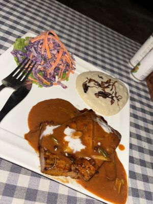 Tofu peppercorn steak   at Vegan Casa in Patnem